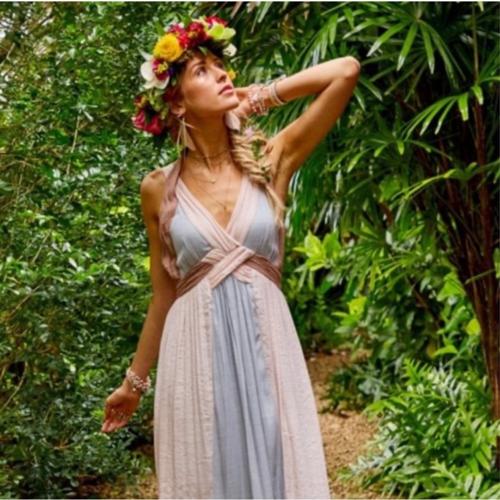 Altar'd State Pale Blue and Blush Maxi Dress